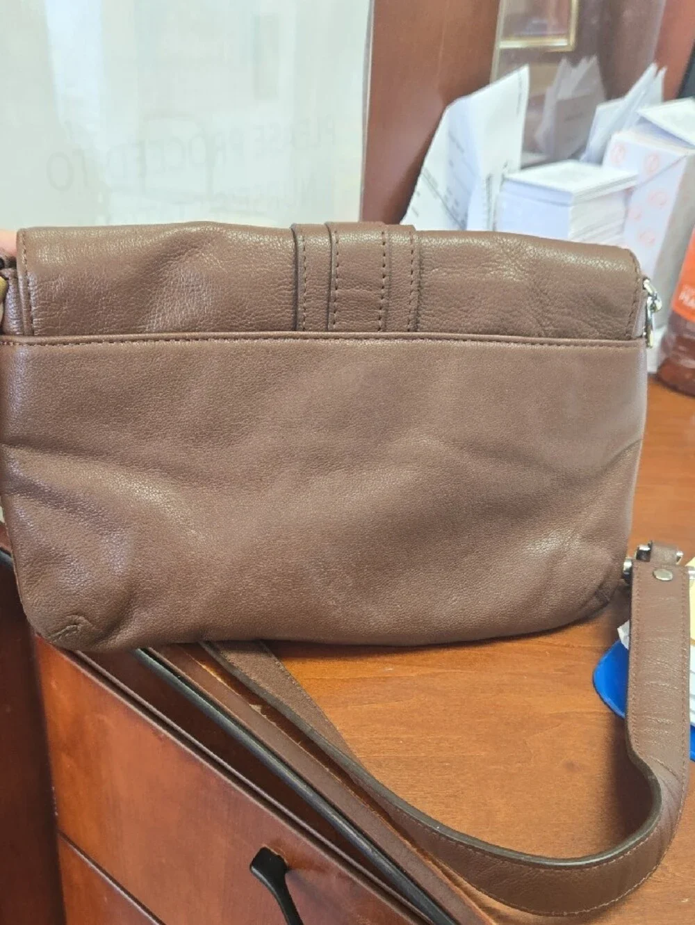 Michael Kors Brown Leather Shoulder Bag with Silver Chain